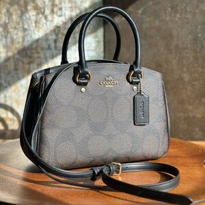 Coach Brown Pebbled Leather Crossbody Satchel with Black Trim